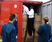Workers unload safety equipment